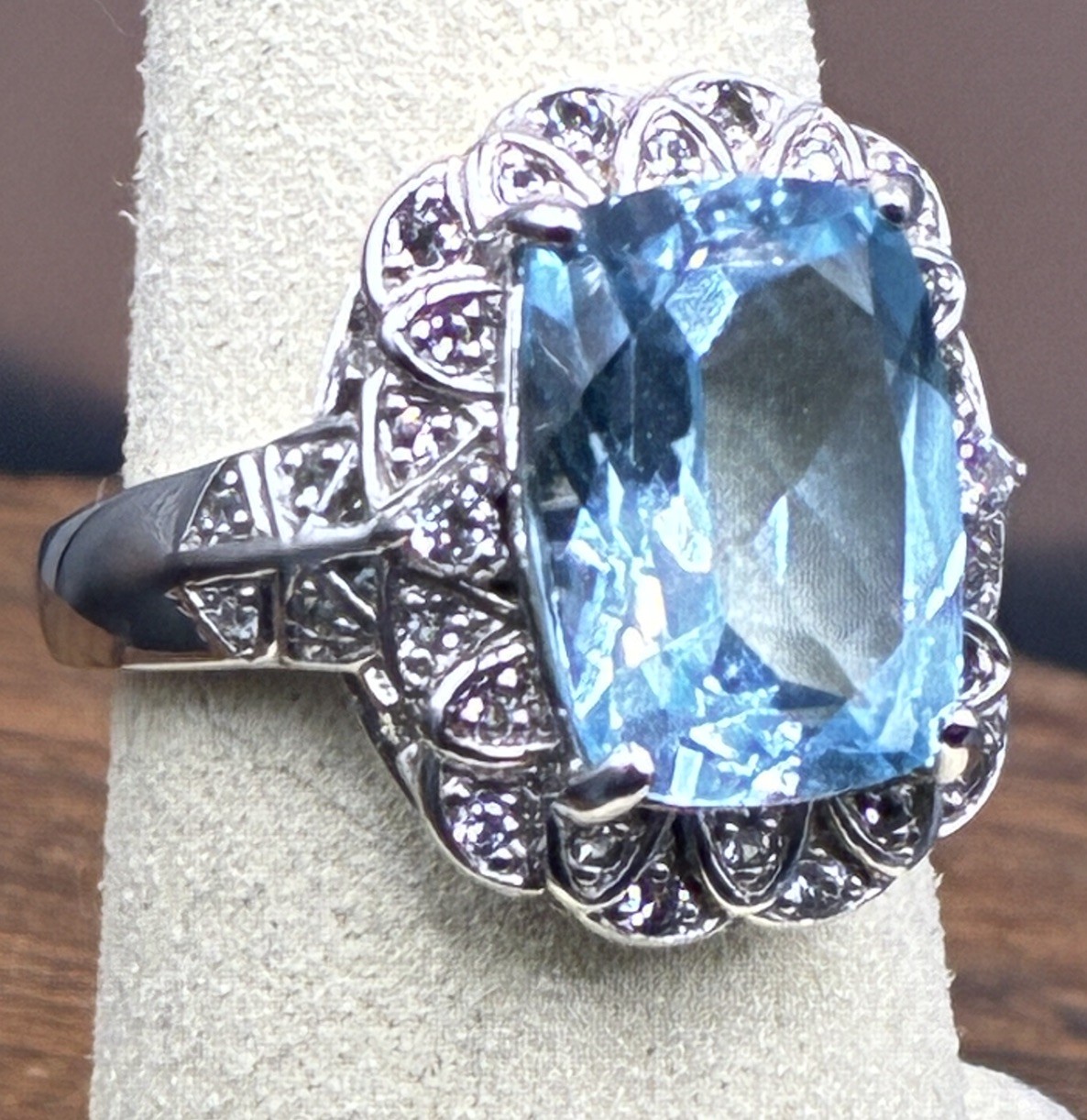 5.95 CTW Glacier Topaz and .31 CTW White Topaz Sterling Silver Size 8 Ring