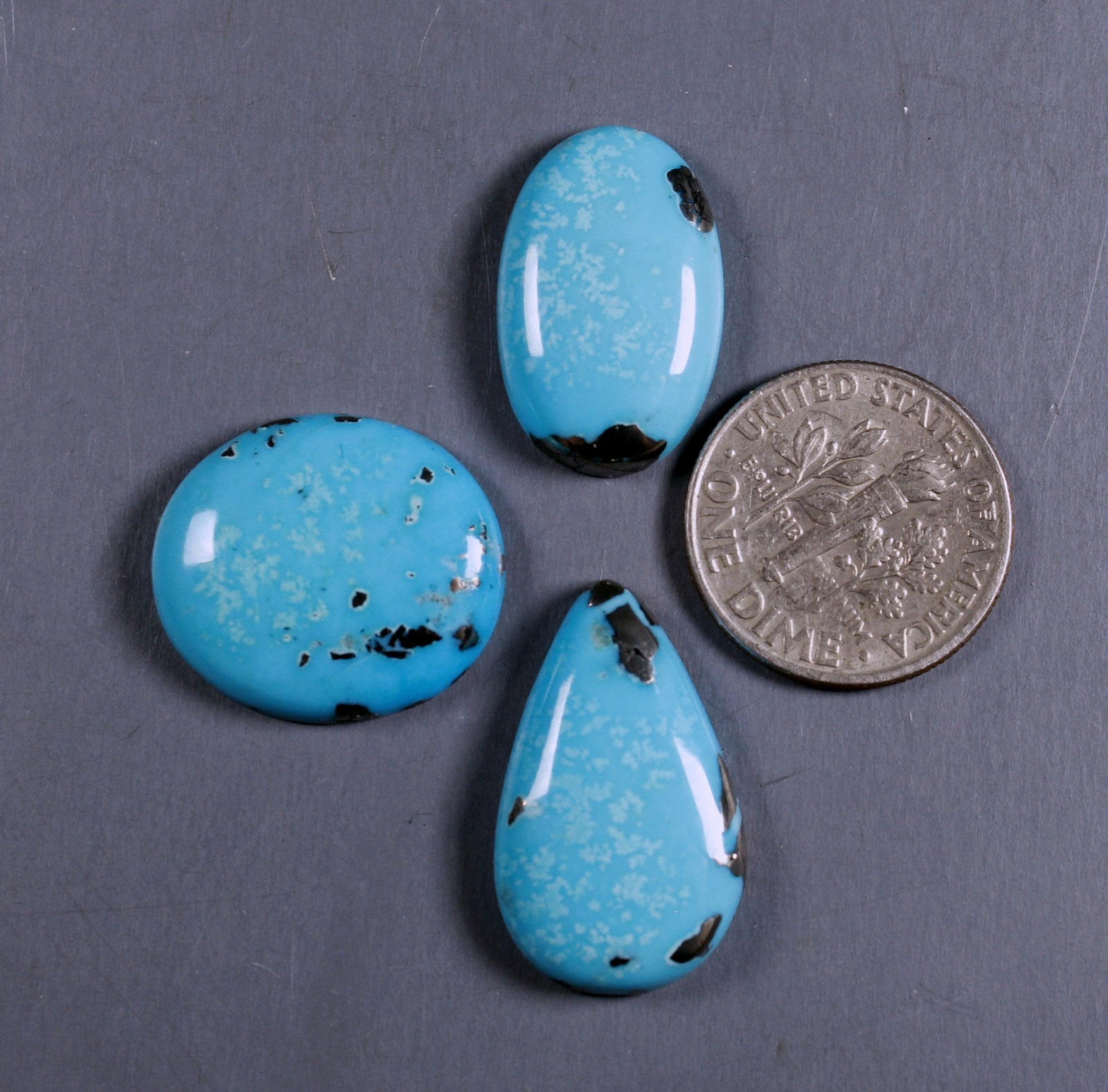 All 3 Persian Turquoise Cabochons with Pyrite Pear Oval Shape