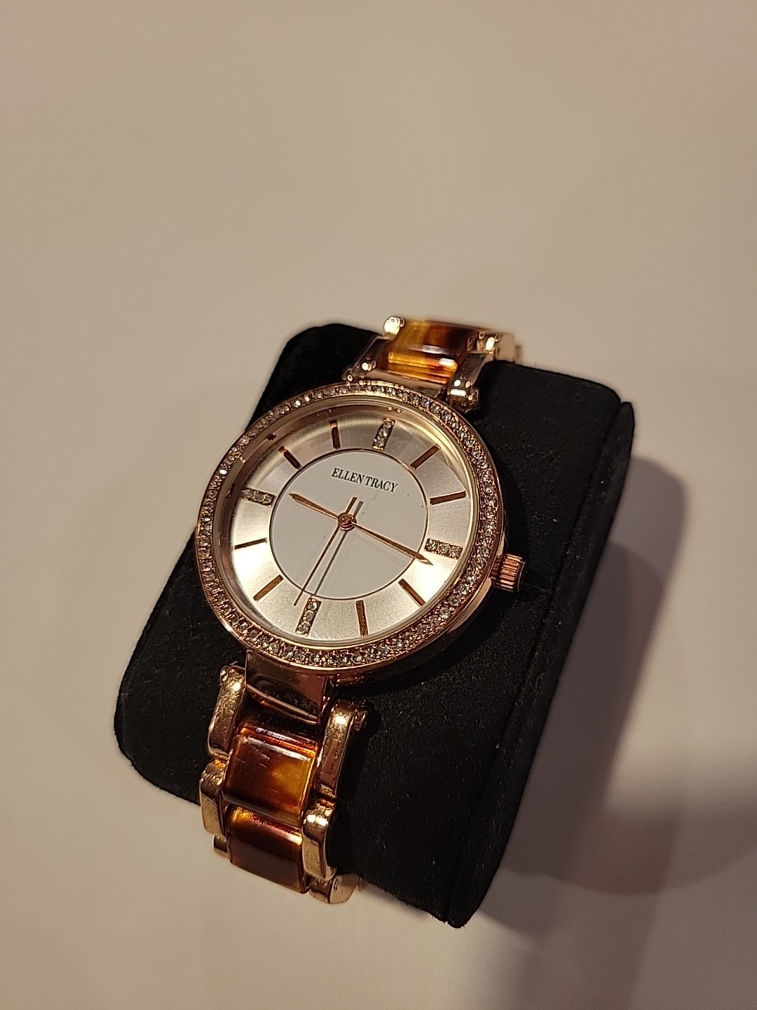 Ellen Tracy Womens Watch Rose Gold Rhinestone Accent