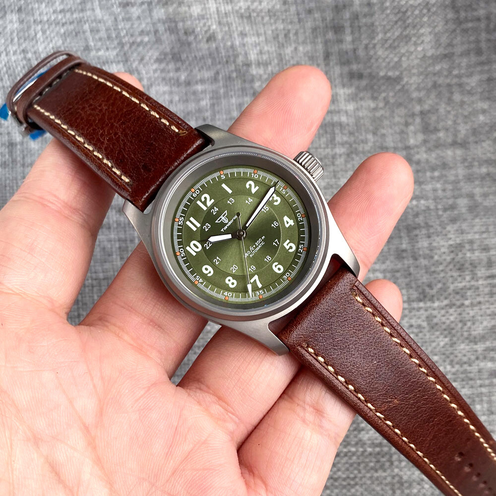 Tandorio 36mm Titanium Pilot Sapphire 200M Diver NH35 PT5000 Auto Men Watch Lume