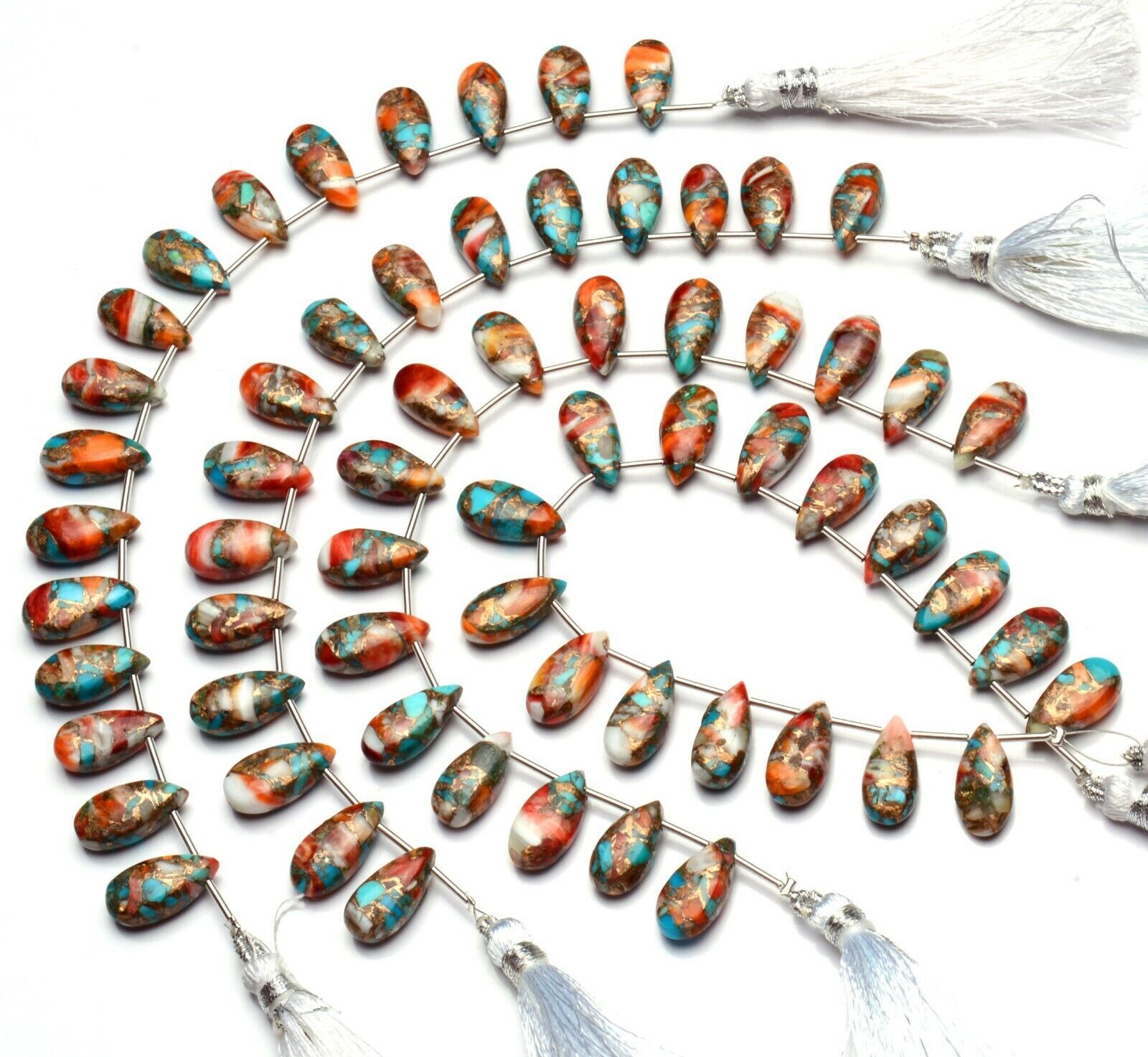 Natural Gem Oyster Copper Turquoise 15x7MM Size Smooth Pear Shape Beads 7″ 79Cts