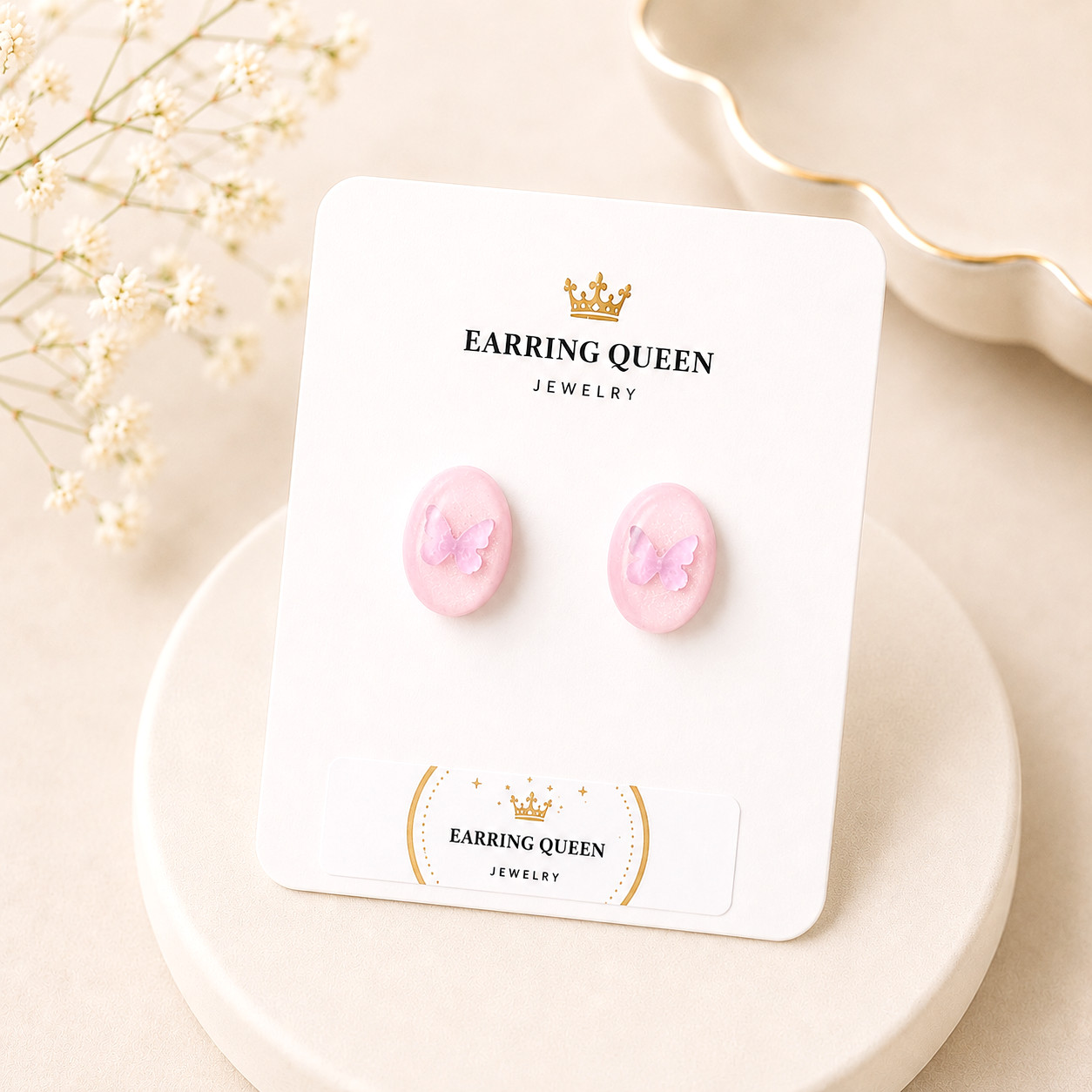 Pink Butterfly Stud Earrings Resin Stainless Steel Hypoallergenic Gift for Her