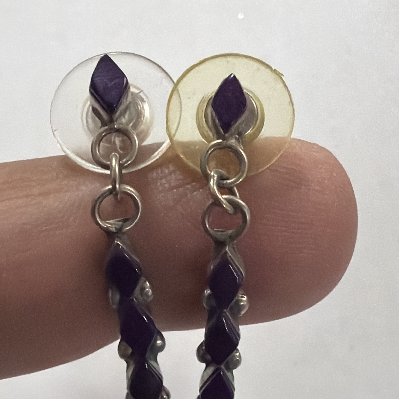 VTG Sterling Silver – NAVAJO Sugilite Teardrop Post Stud Earrings —(E)