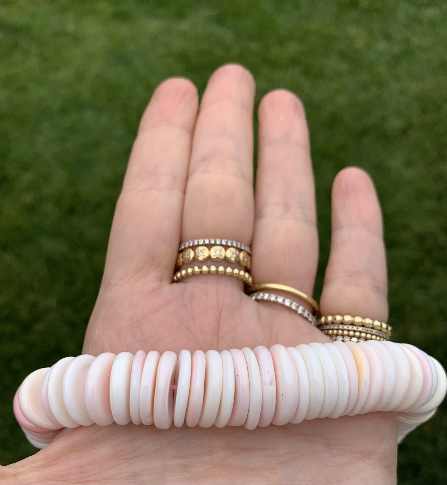 Pink, Peach, Cream and White Conch Large Beaded Shell Necklace, Just Made