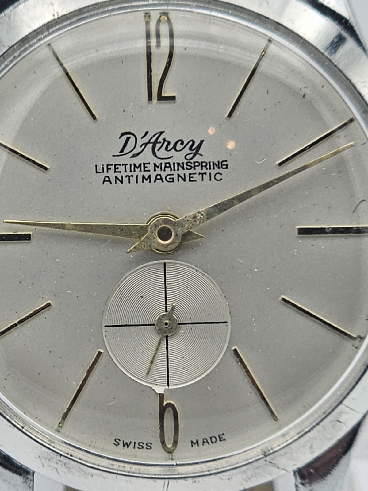 D’Arcy Swiss Made Aluminum Case Manual Wind 32mm Silver Dial Black Leather