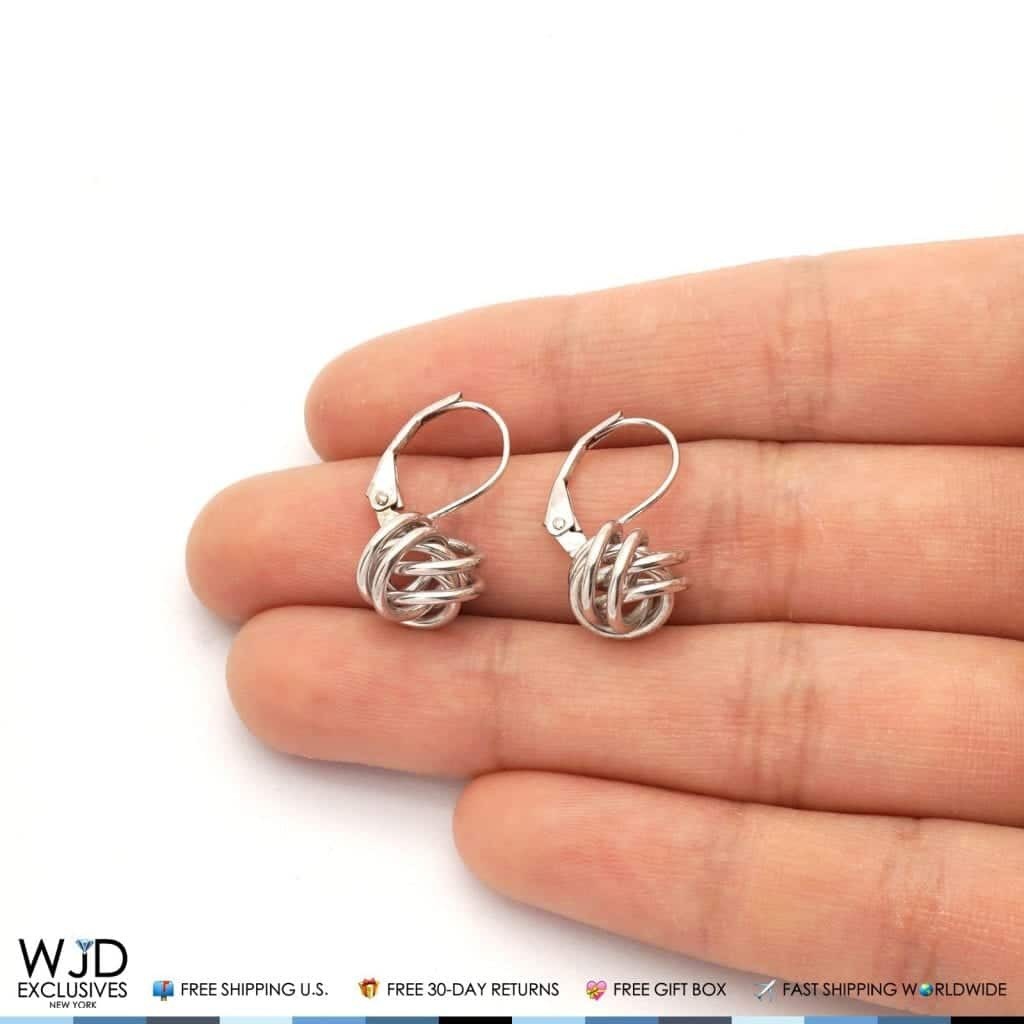 14K Yellow Gold White Gold Dangle Drop Love Knot Lever Back Earrings 10mm