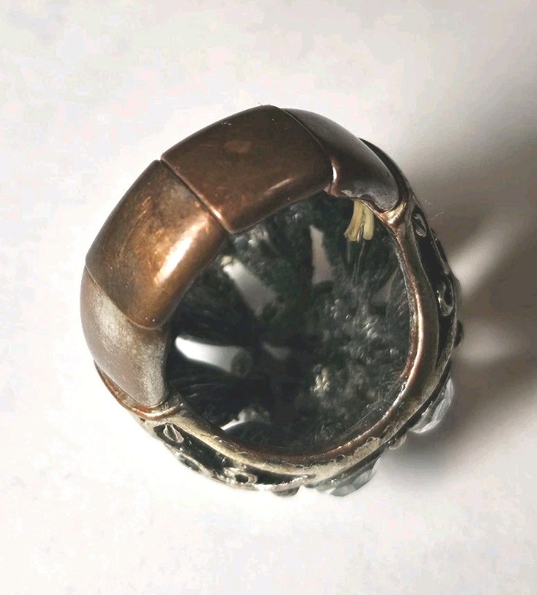 Vntg Cluster Dome Cocktail Ring Variable Size 6-9 Clear Rhinestone Brass Band
