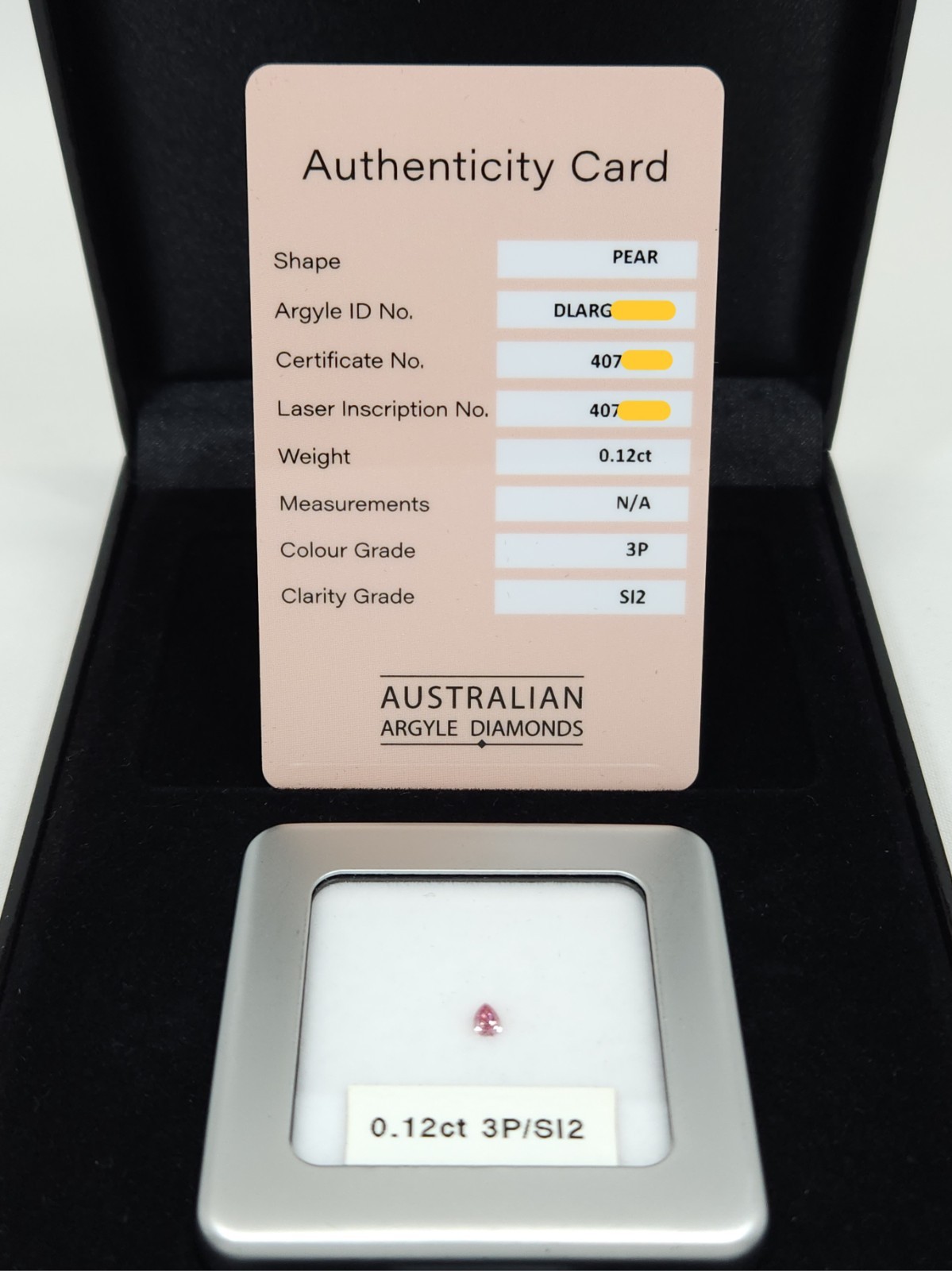 Argyle Pink Diamond 0.12ct 3P SI2, with Argyle Certificate, Investment Grade