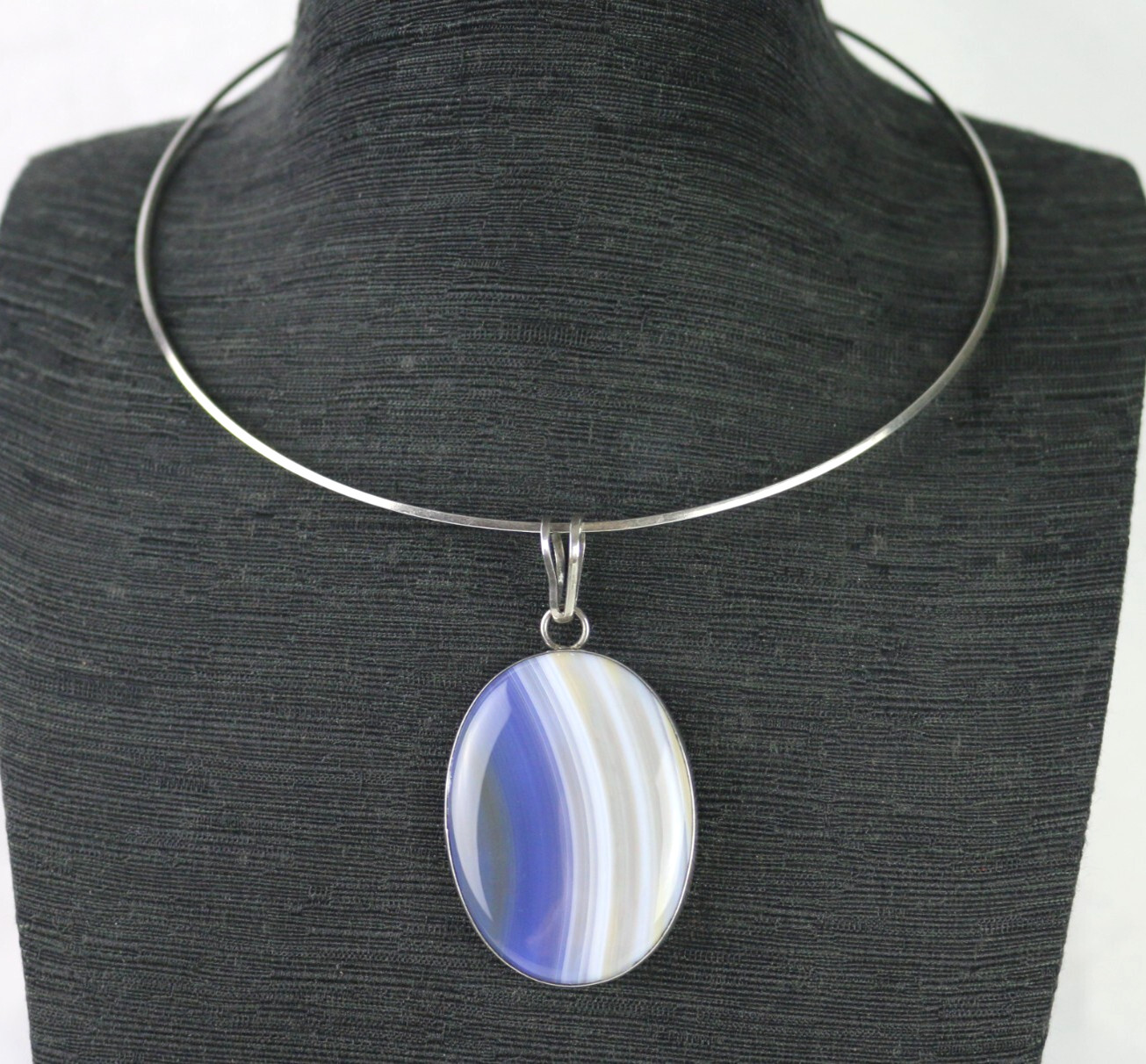 Vintage Israel Iris Agate Sterling Silver 925 Pendant w/ Choker Necklace