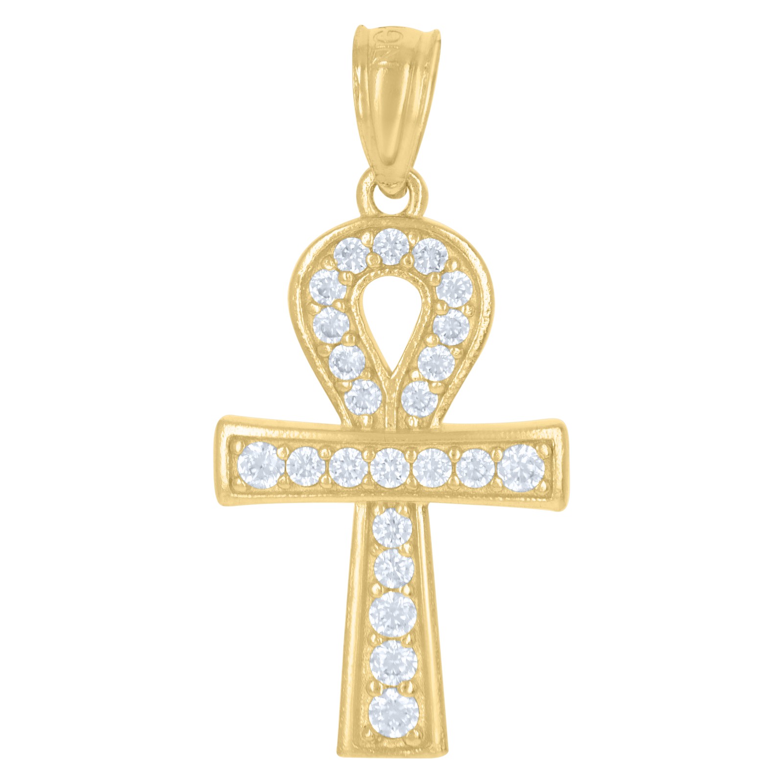 10kt Yellow Gold Womens CubicZirconia Egyptian Ankh Cross Religious Char Pendant