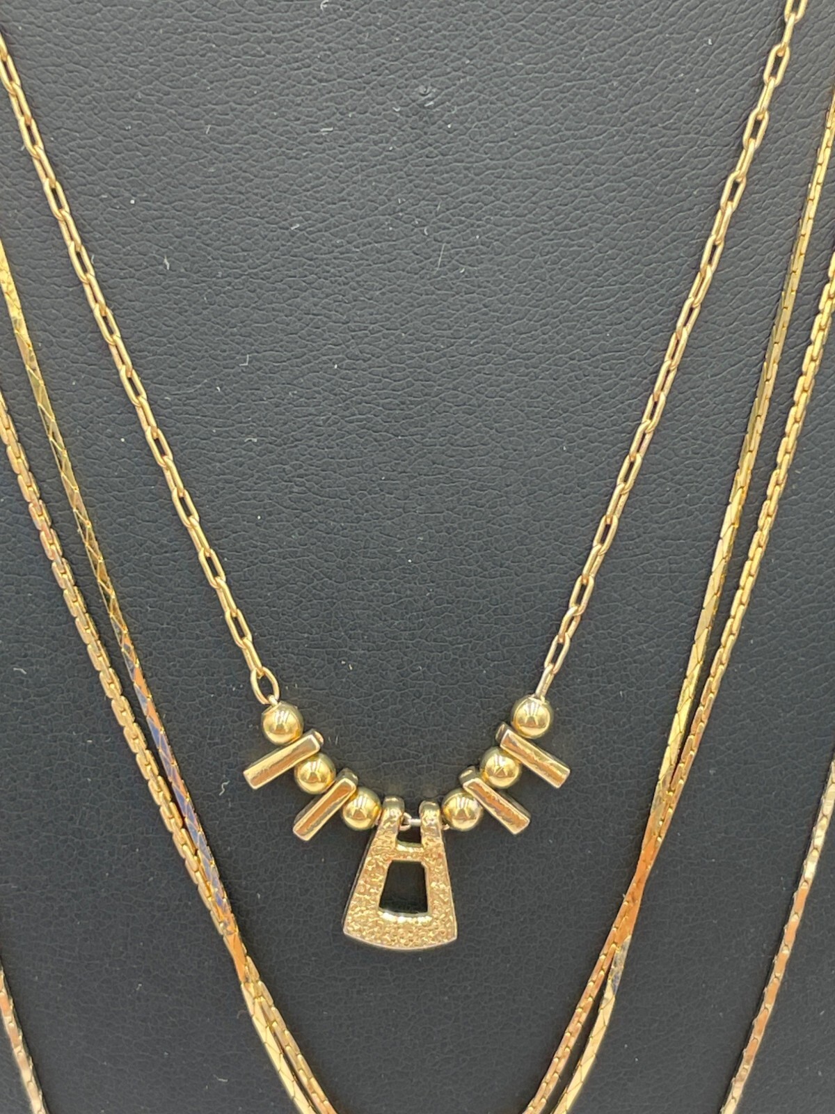 Layered Faux Gold Necklaces 4 Chains & Mini Pendant Design