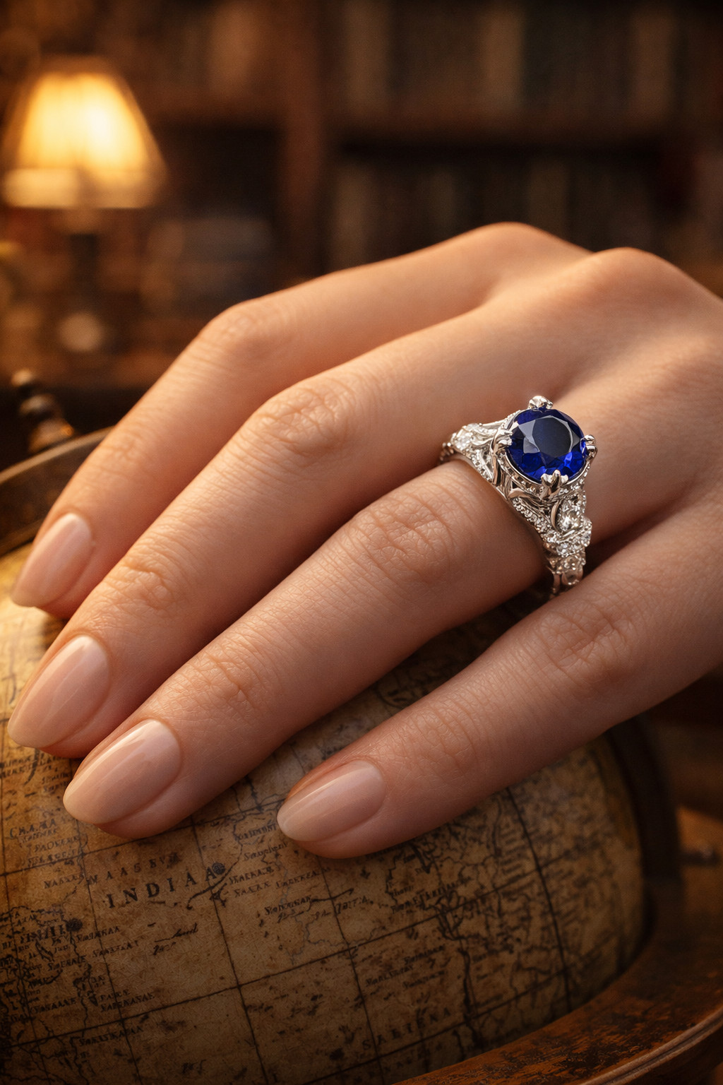 2.90 Ct Round Cut Natural Sapphire & Diamond Propose Ring 14K White Gold Size 8