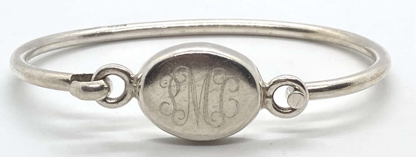 STERLING SILVER Bracelet Latch Bangle Initials PCM 17.1g FITS TO 6-1/2” Wrists