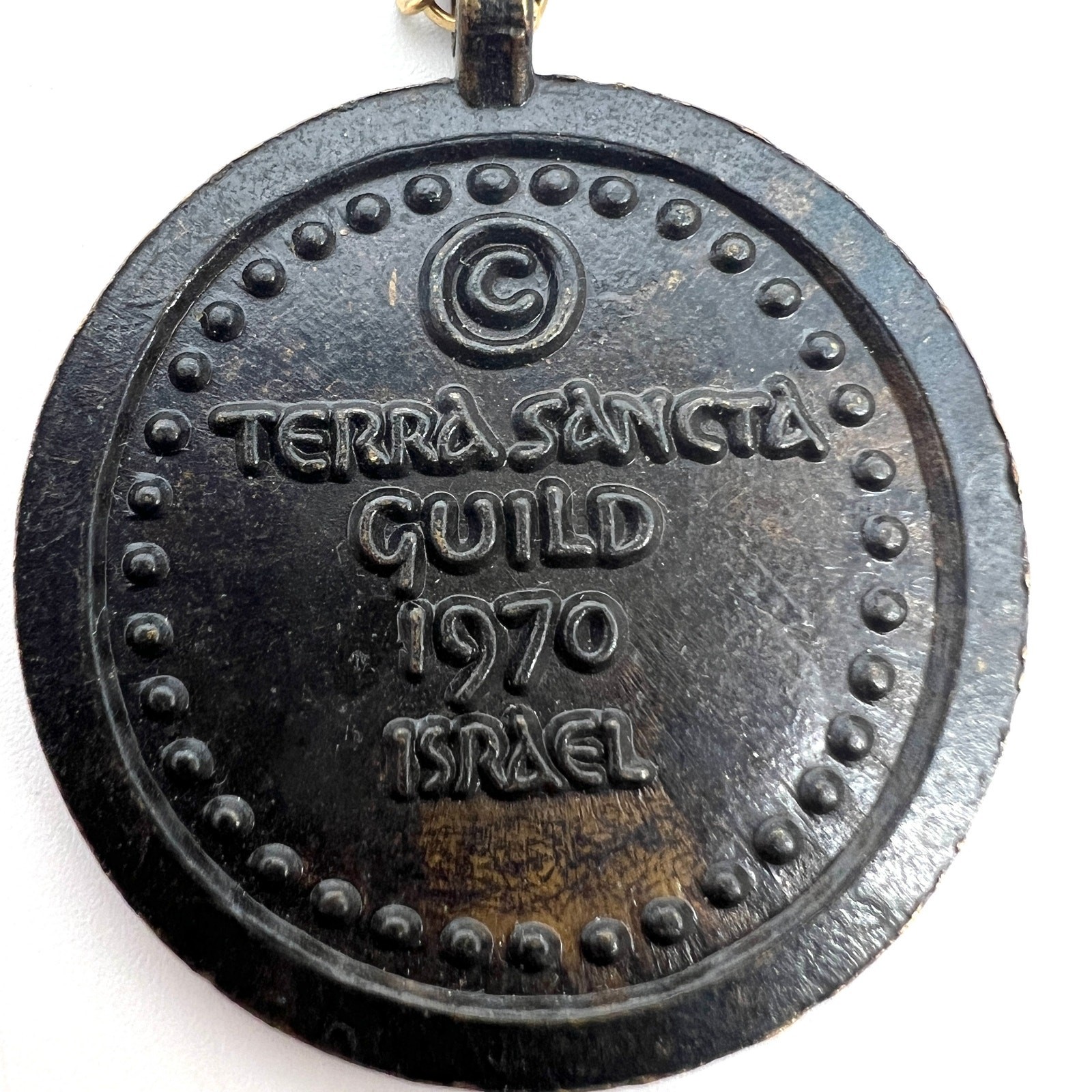 Vintage 1970 Enamel Medallion Terra Sancta Guild Israel Pendant 13″