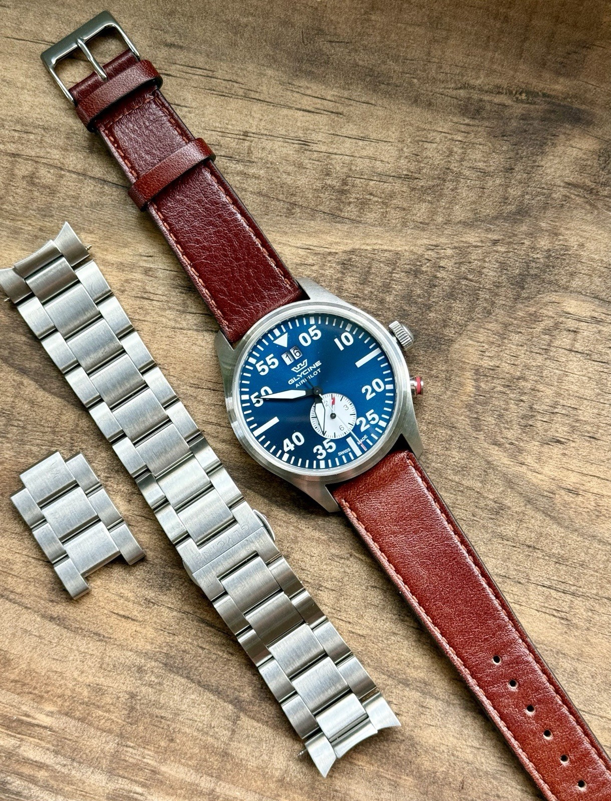 Glycine Airpilot Dual Time GMT Swiss Quartz Blue Dial GL0449 44mm Watch Only