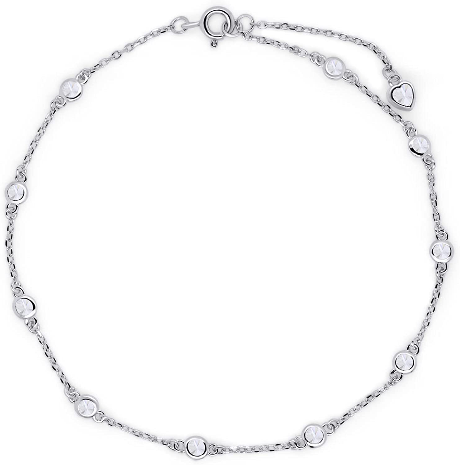 1ct 3MM Moissanite Bezel Set Single Piece Station Anklet Ankle Bracelet Silver