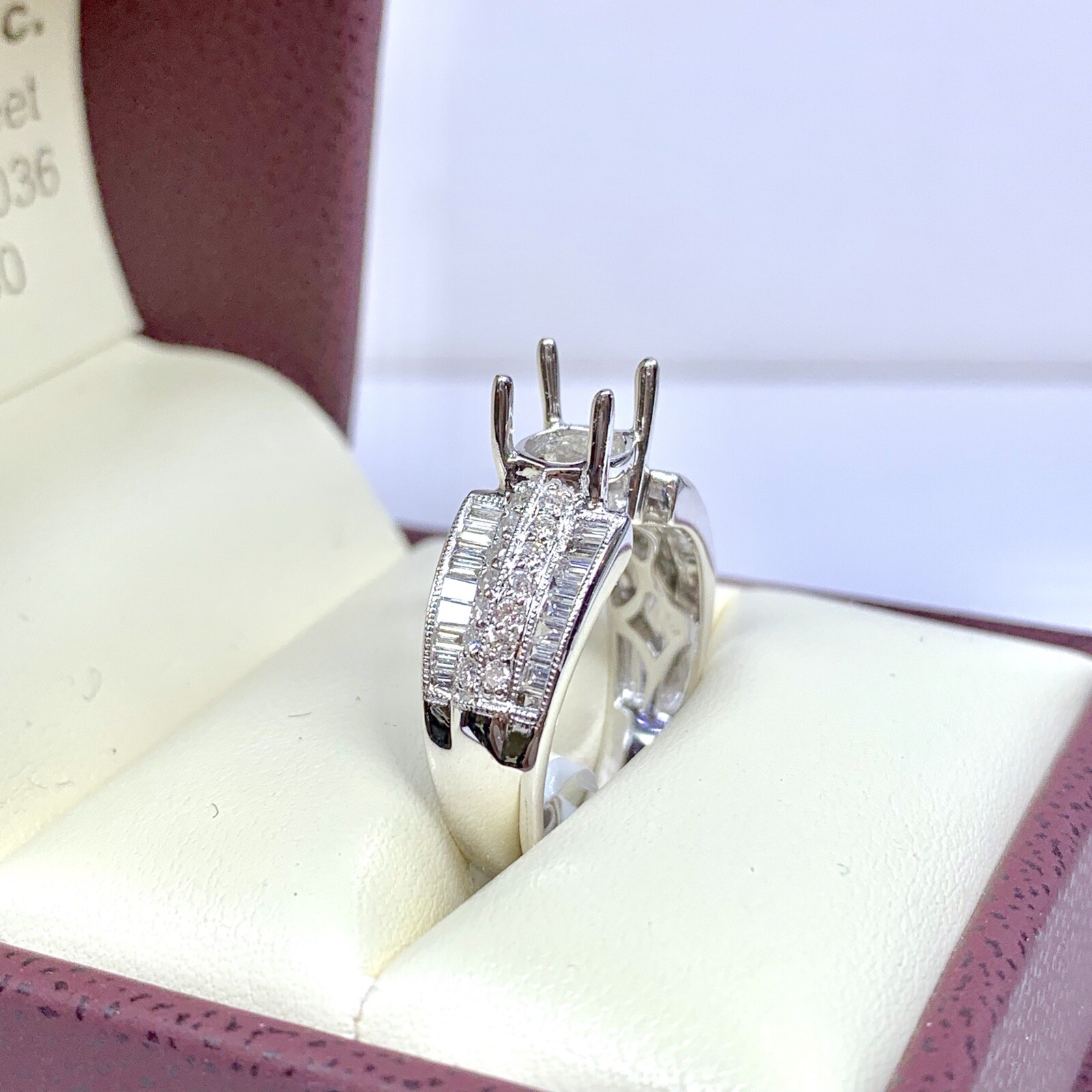 0.89 ct Diamond Semi Mount Engagement Ring in 18k White Gold