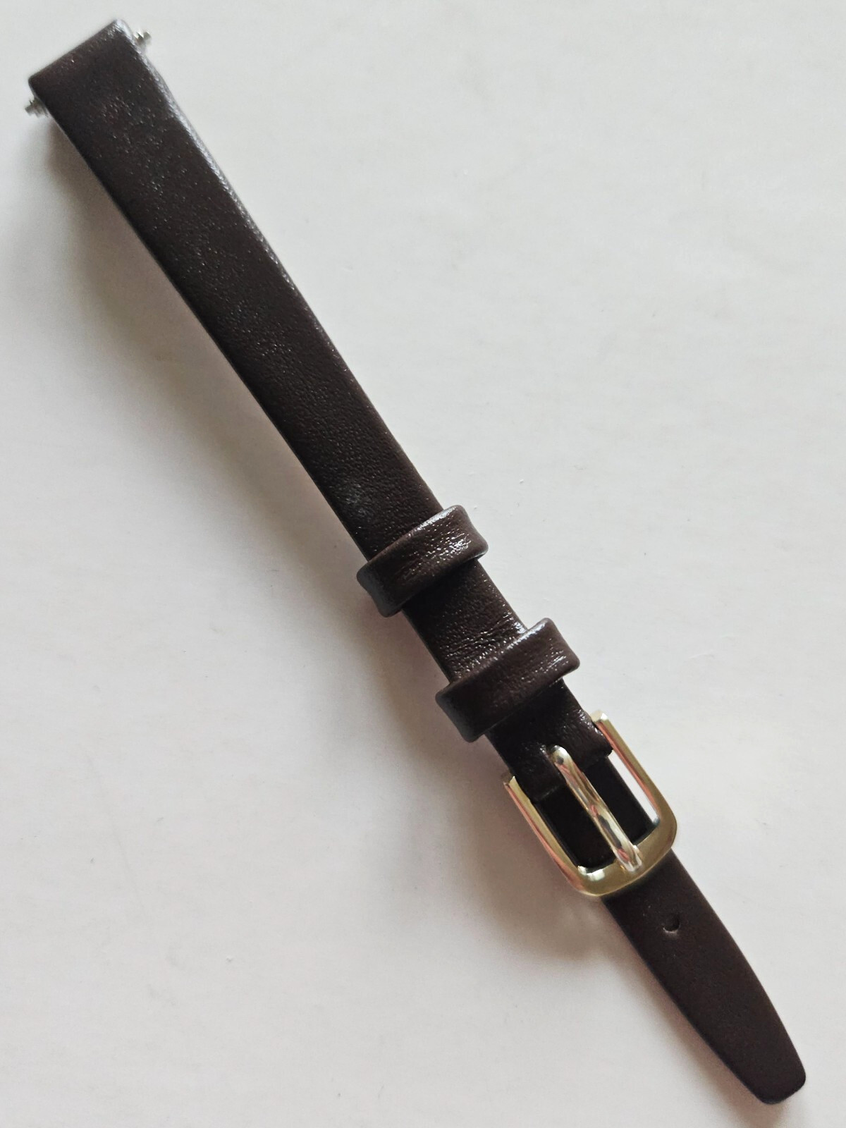 10mm / Long – Dark Brown Genuine Leather Watch Band – ( Gold Buckle / w Pins )
