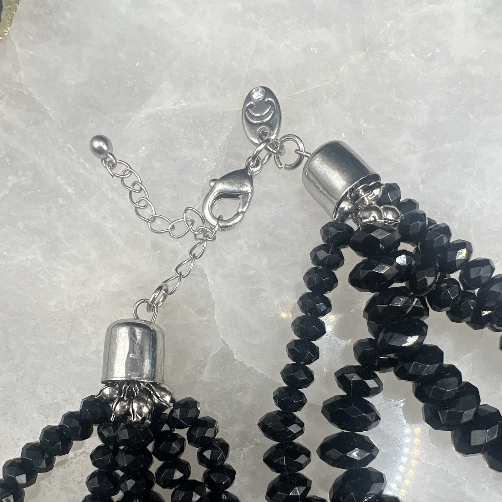 Black Faceted Beaded Multi-Strand (5) Necklace, Lobster Clasp, Adjustable