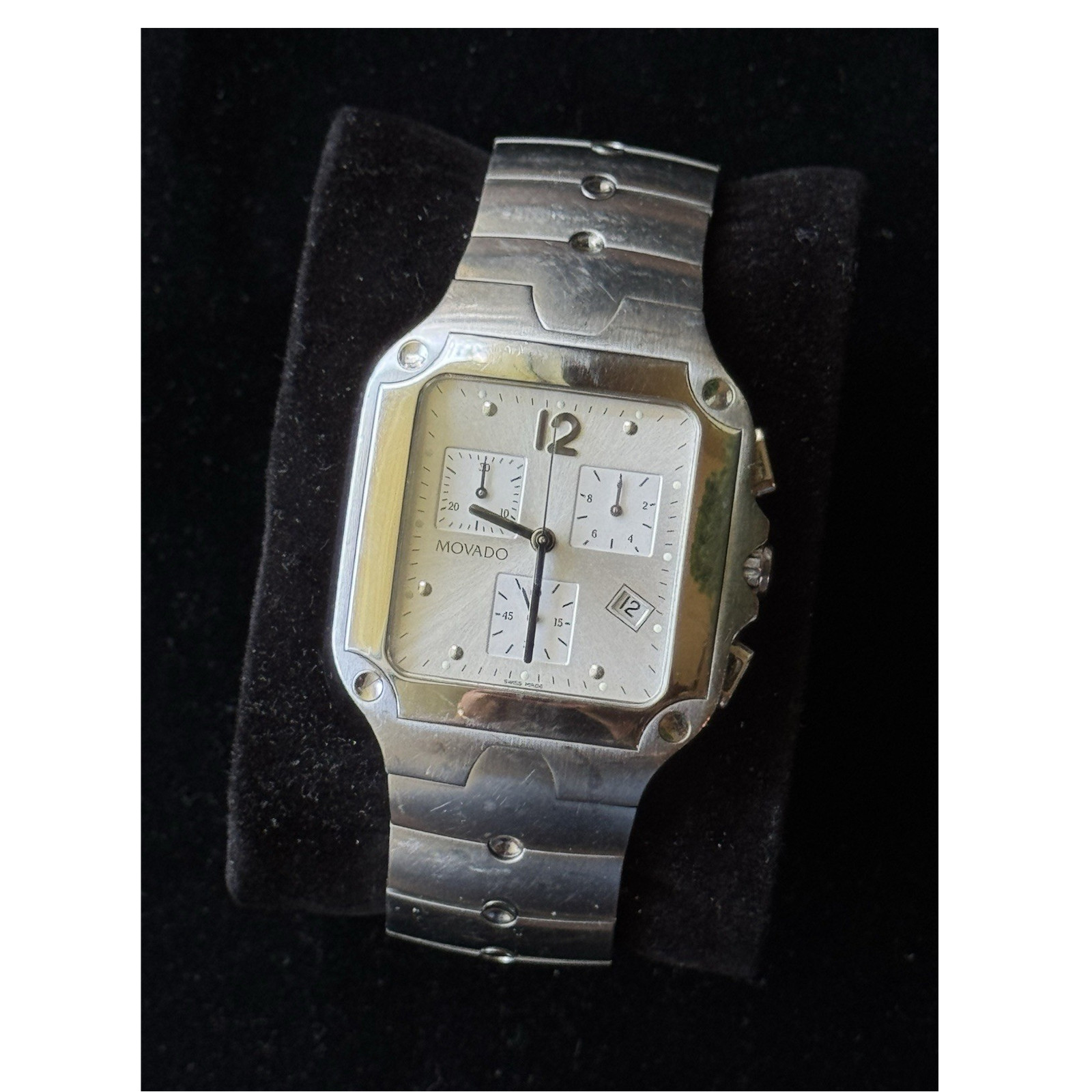 Movado Chronograph Stainless Steel Silver Dial Sapphire Crystal Bracelet Watch
