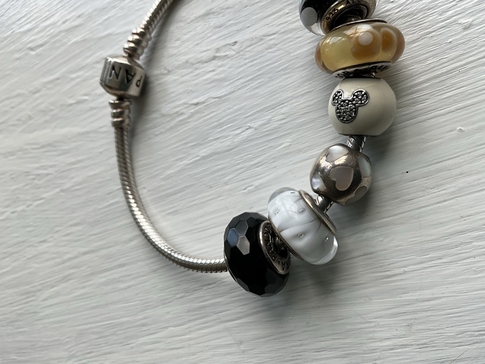 Pandora Bracelet With 6 Charms (1 Mickey Mouse Charm)