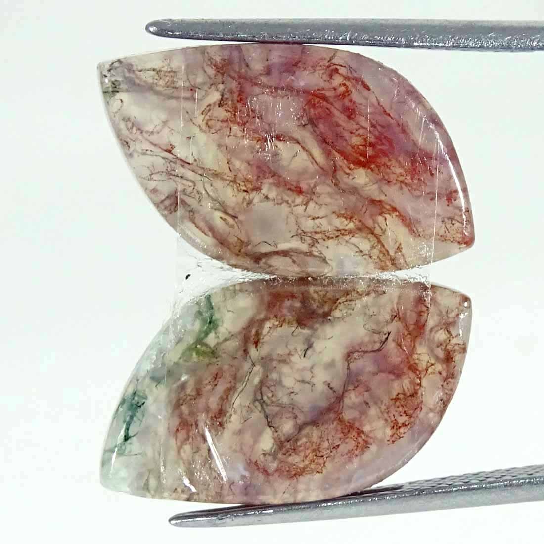13.90Cts Natural Red Moss Agate Fancy Pair Cabochon Loose Gemstone 11x19x4mm