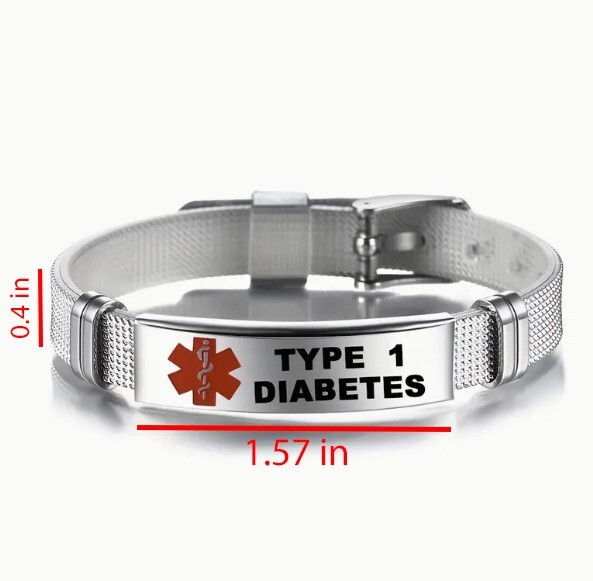 Type 1 Diabetes Medical Alert Bracelet Stainless Steel Wristband Adjustable OSFM