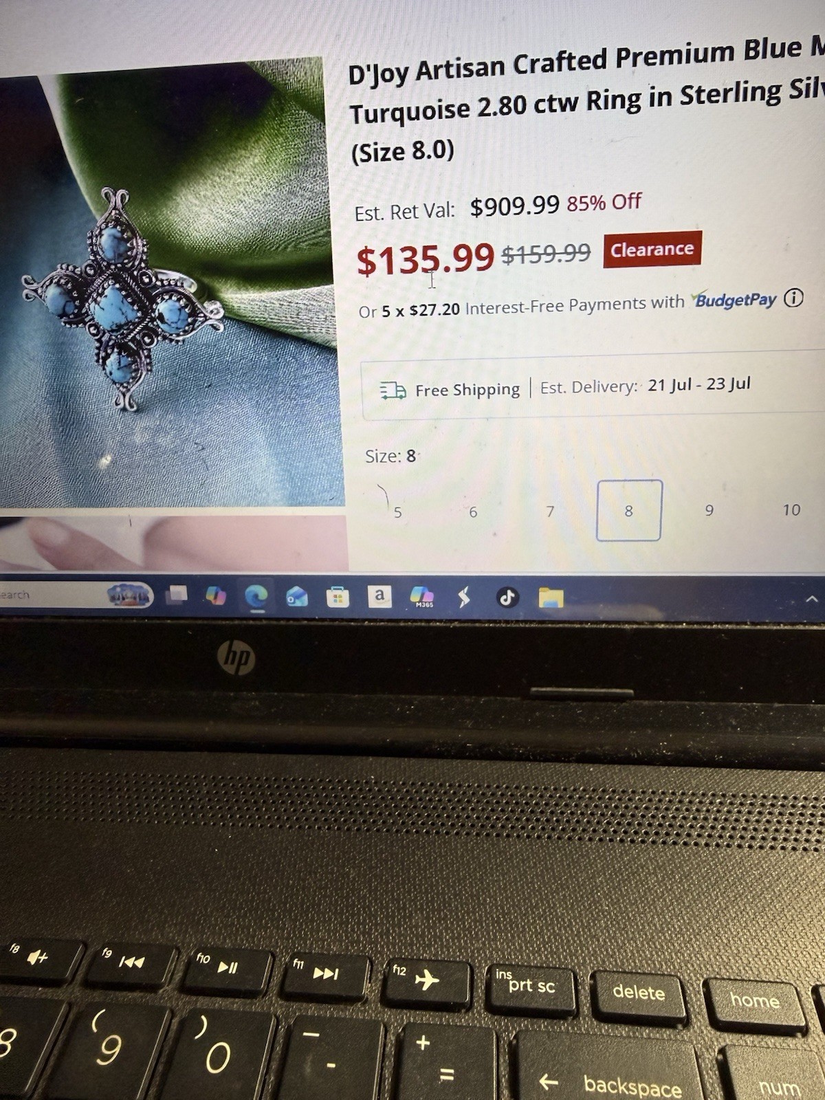 D’Joy Artisan Crafted Blue Moon Turquoise Ring In Sterling Silver Sz 7, 2.80 Ct