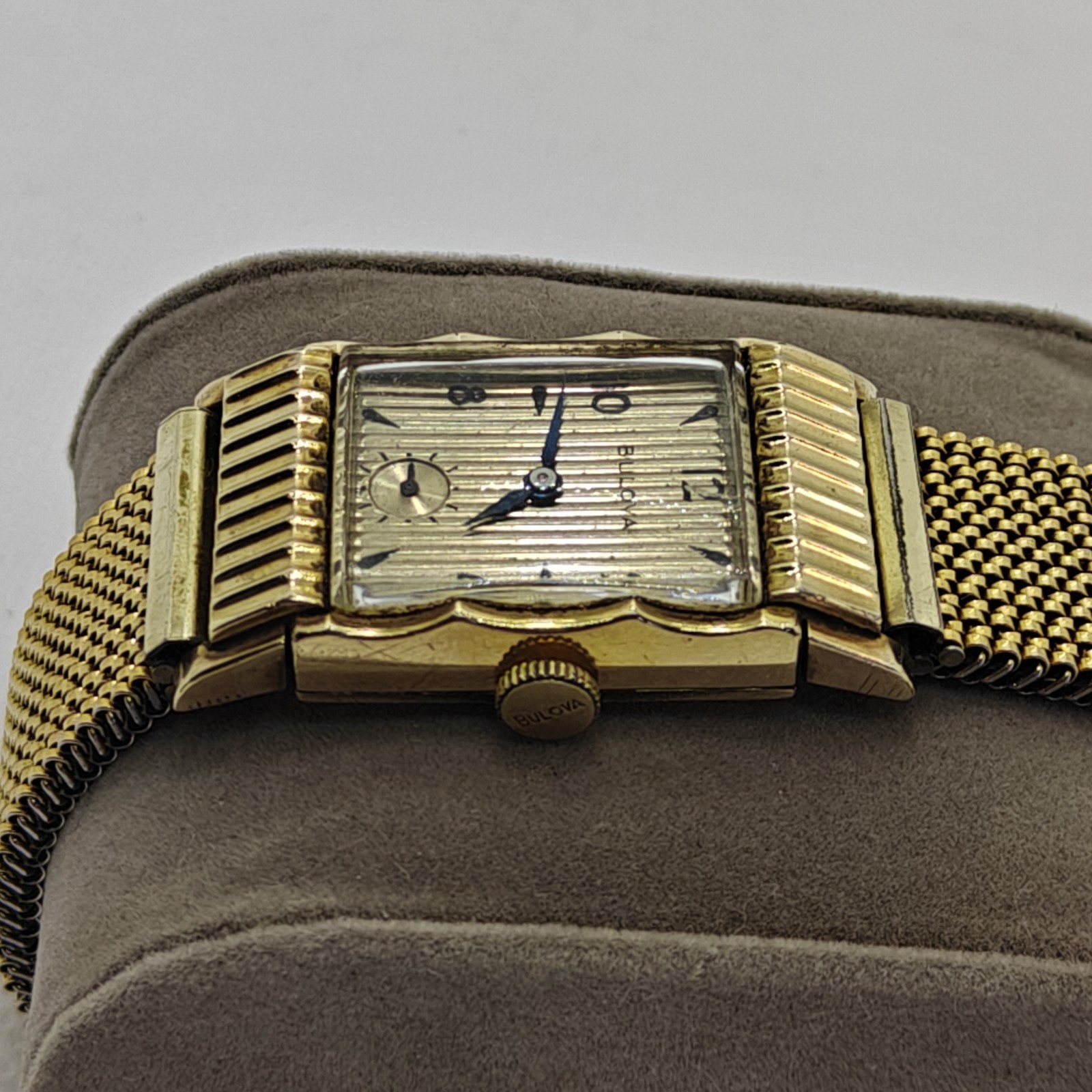 Vintage 1950 Bulova Academy Award T Men’s Watch 10K GF Curtain Dial 21J