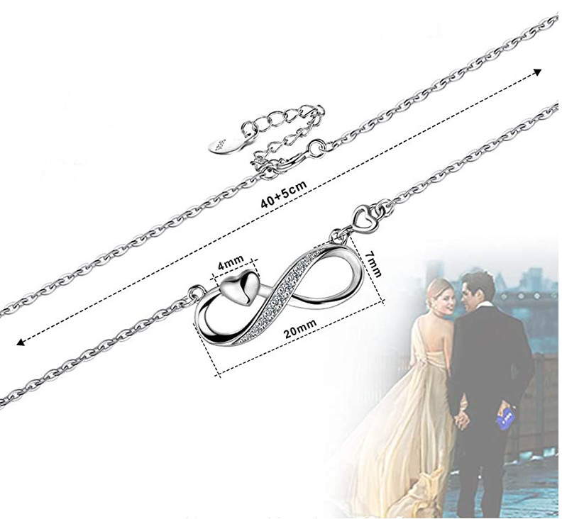 Infinity Heart White CZ Pendant Necklace 925 Sterling Silver Woman Gift Box K69