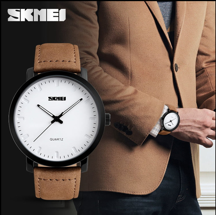 Analog SKMEI Top Brand Luxury Men’s 1196 Quartz Watch Brown Leather Strap New Ba
