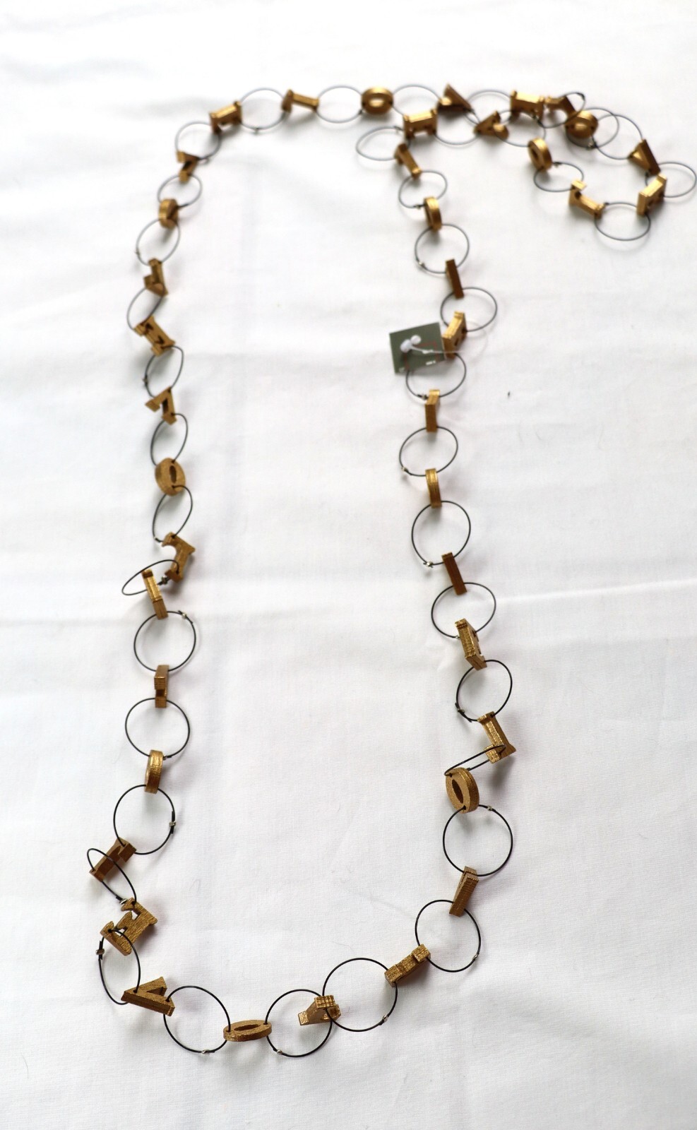 JIANHUI LONDON Gold Tone LOVE Letters Recycled Wood Wire Chain Necklace 52″ New