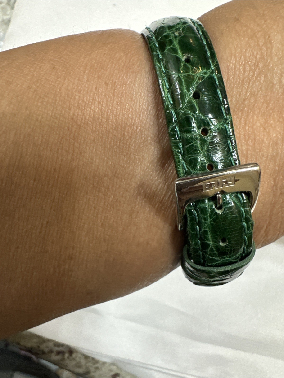 Effy Diamond & Tsavorite 1.78 Ct Swiss Quartz Ladies Watch Green Crocodile Strap