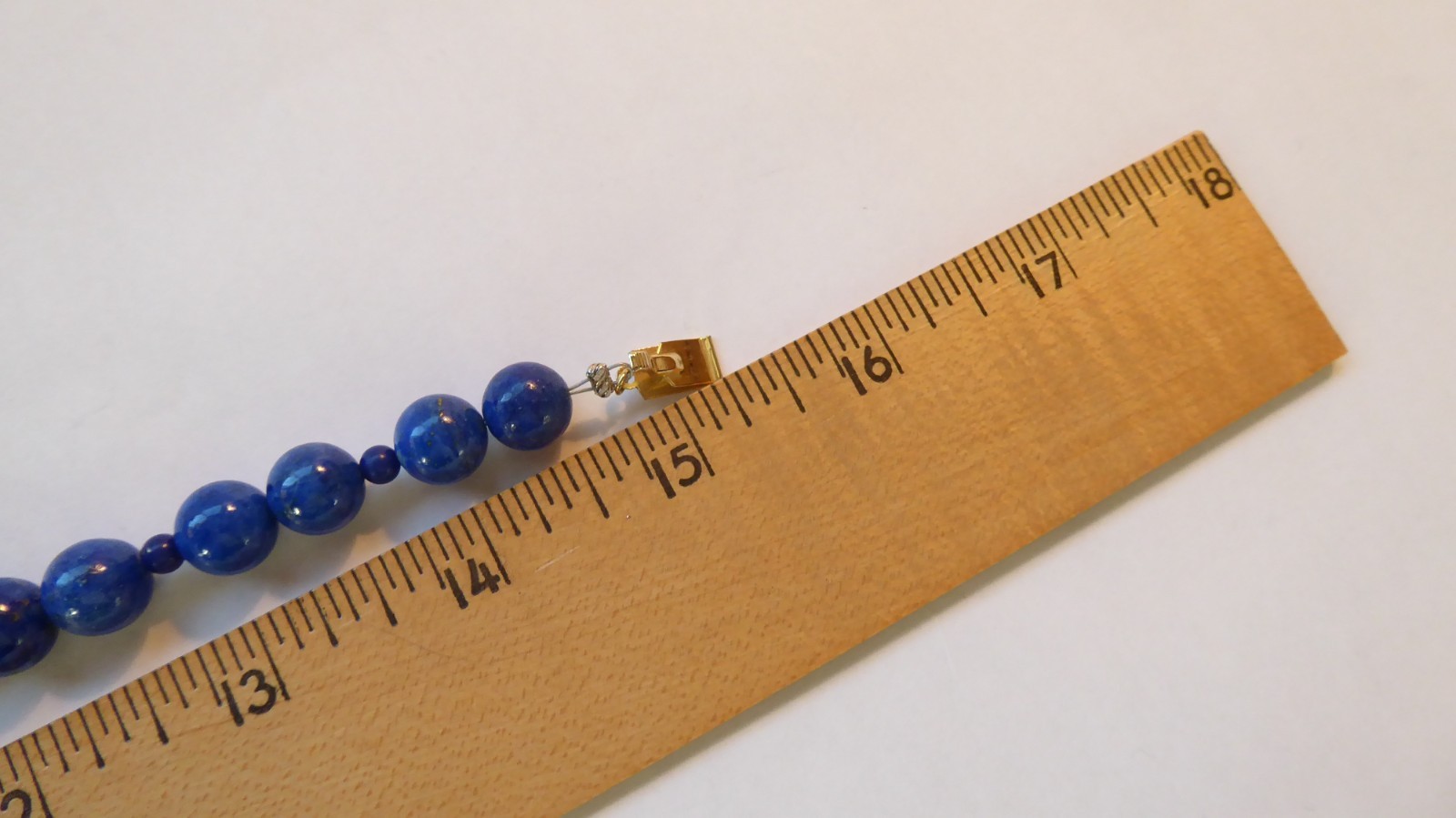 Carved Lapis Lazuli Bead Statement Necklace 15″ long 15mm & 9mm Round beads Asia