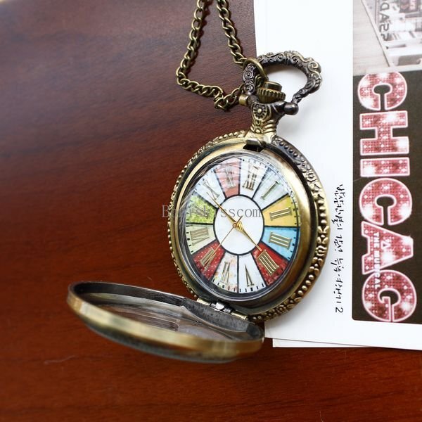 Retro Bronze Tone Wheel Rome Steampunk Quartz Pocket Watch Pendant Necklace