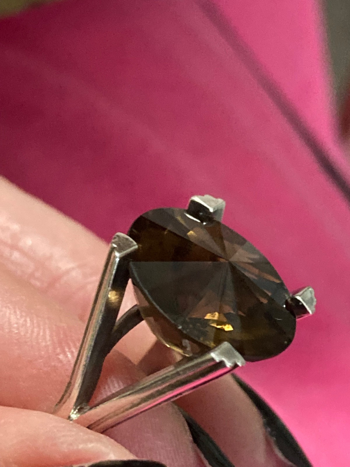 Vtg Sterling & Smoky Quartz RING, Size 6 3/4, Setting Allows Light to Pass Thru