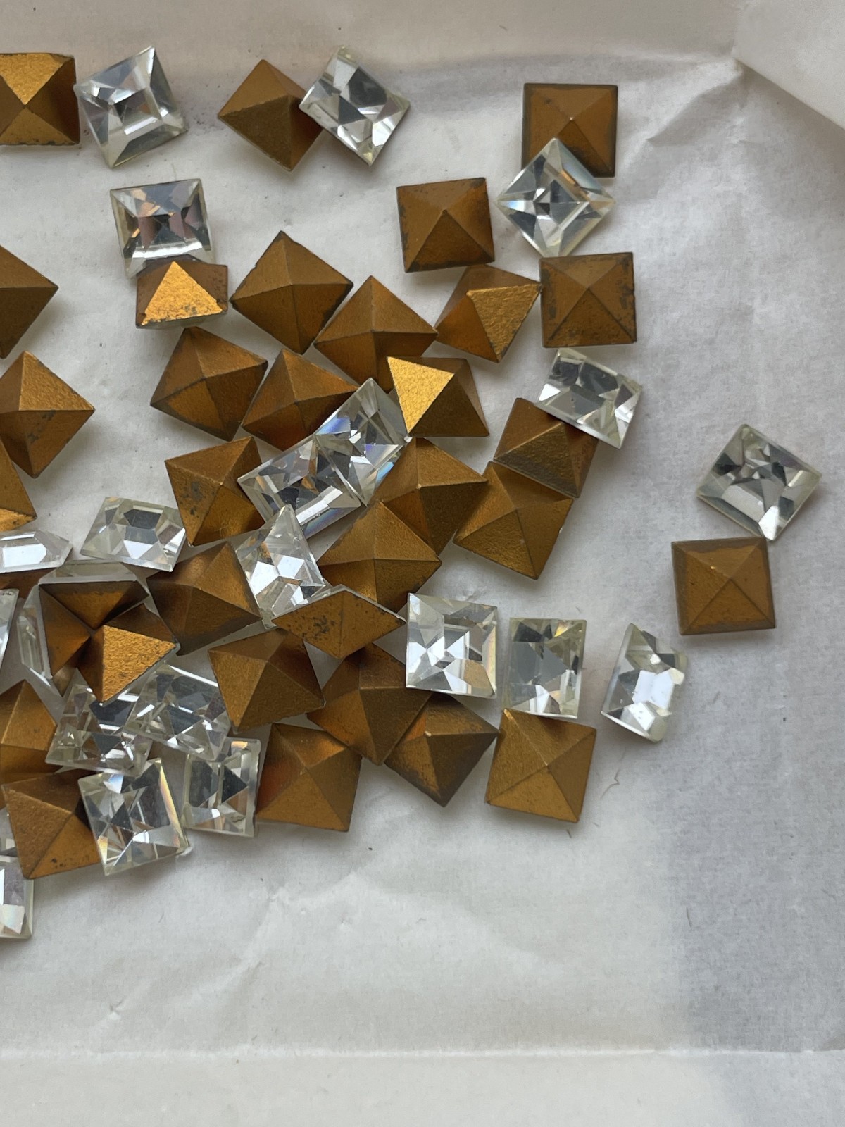 (1 Gross=144) NEW Vintage SWAROVSKI 6mm Crystal Square Faceted Gold Foiled