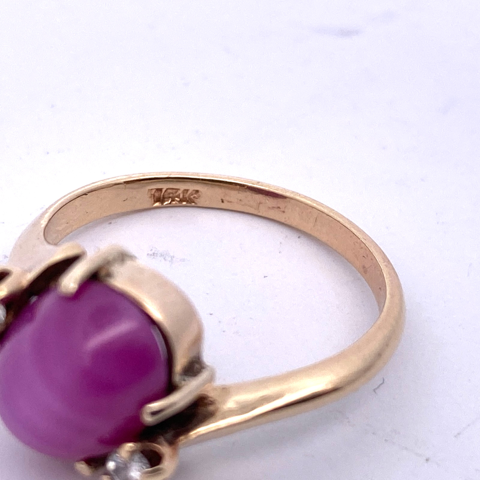 Vintage 14k Yellow Gold Lab Grown Star Sapphire Ruby Gemstone Diamond Ring 6.25