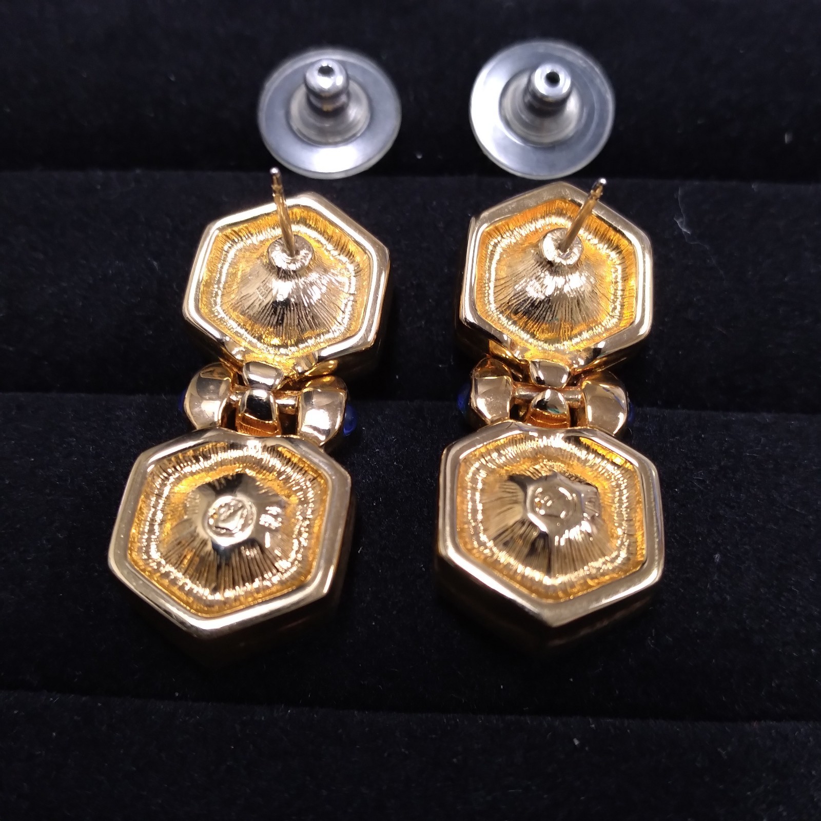 Swarovski Swan Purple Red Hexagon Shape Gold Tone Doorknocker Earrings Pierced
