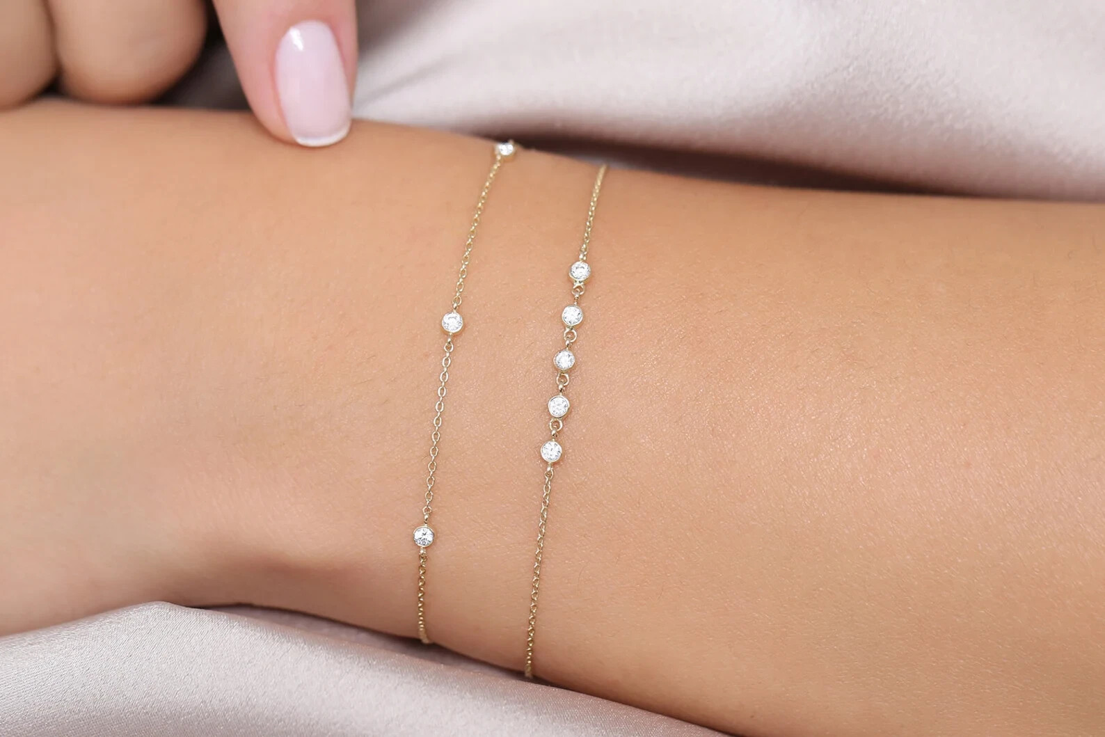14K Yellow Gold 0.30Ct Round Cut Certified Natural GH/VS Diamond Chain Bracelet