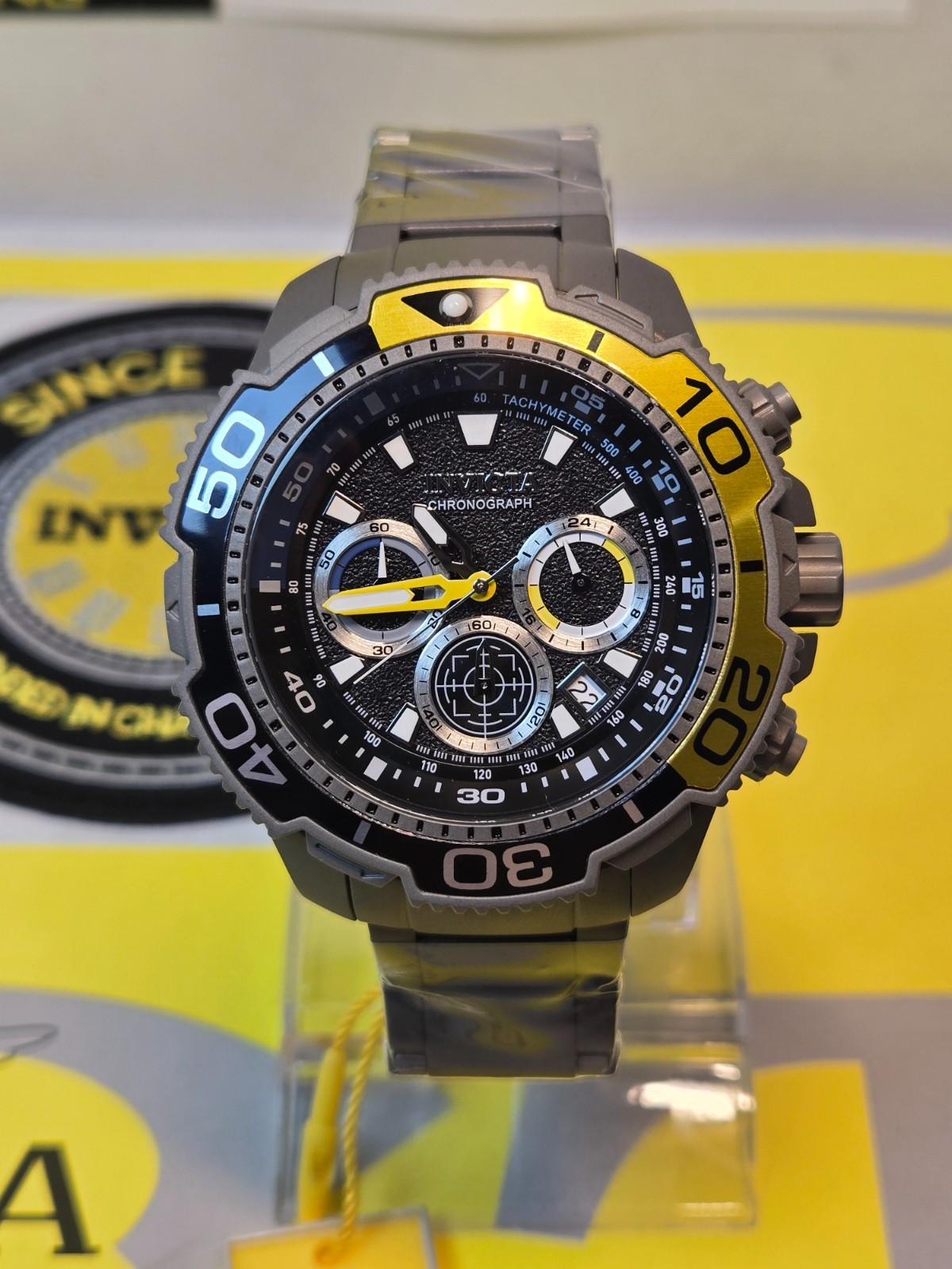Invicta TI-22 Commandor Mens Watch-48mm Titanium Yellow & Black Bezel & Dial NEW