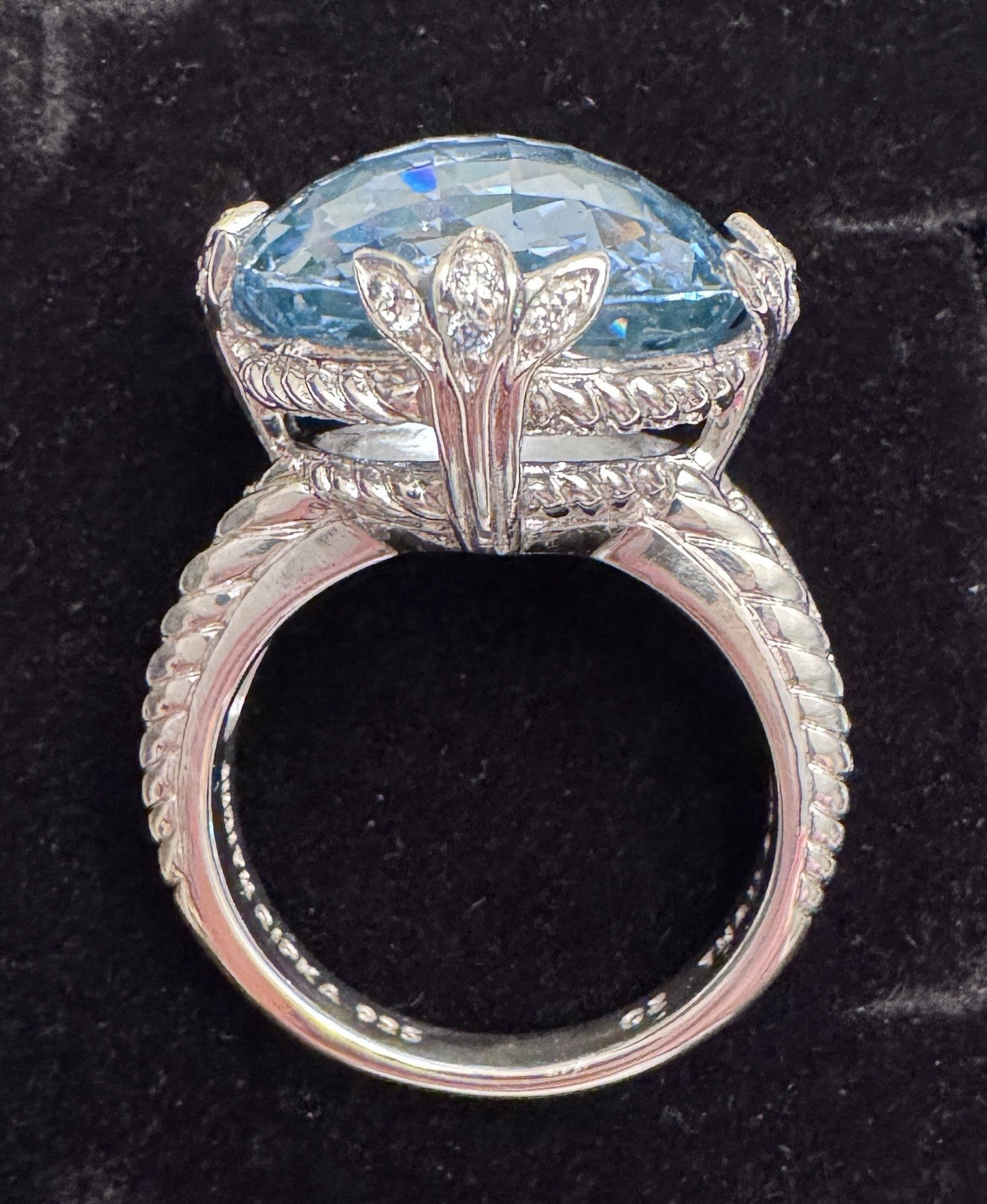 JUDITH RIPKA 15ct Lab Created Aqua/Teal Spinel 925 Sterling Ring Sz 8.5 NEW