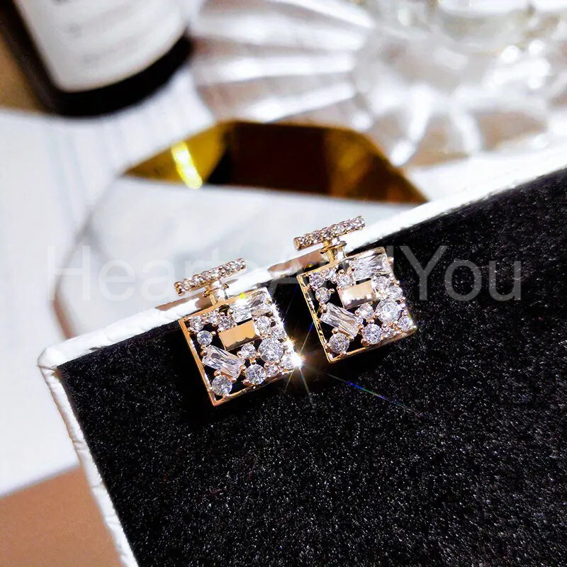 1ct Round Baguette Moissanite Square Geometric Stud Earring 9K White Gold Plated