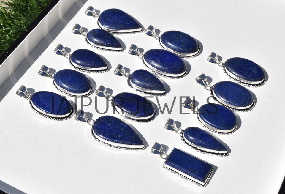 1-1000 Pcs Lapis Lazuli Gemstone Handmade Pendant Lot Bulk: Silver Plated WH-6