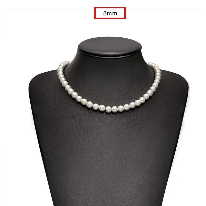 1Pcs Pearl Necklace Handmade 8mm Beaded Strand Unisex Trendy Wedding Jewelry
