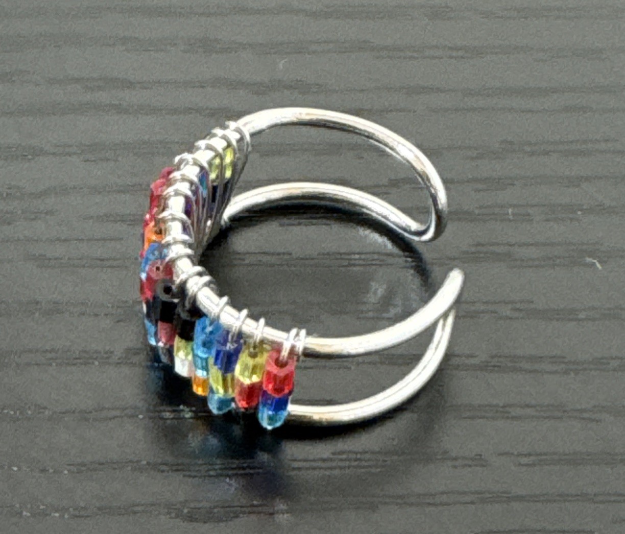 Multicolor Glass Beaded Adjustable Ring Boho Artisan Style Size 7-9 VTG 1990’s