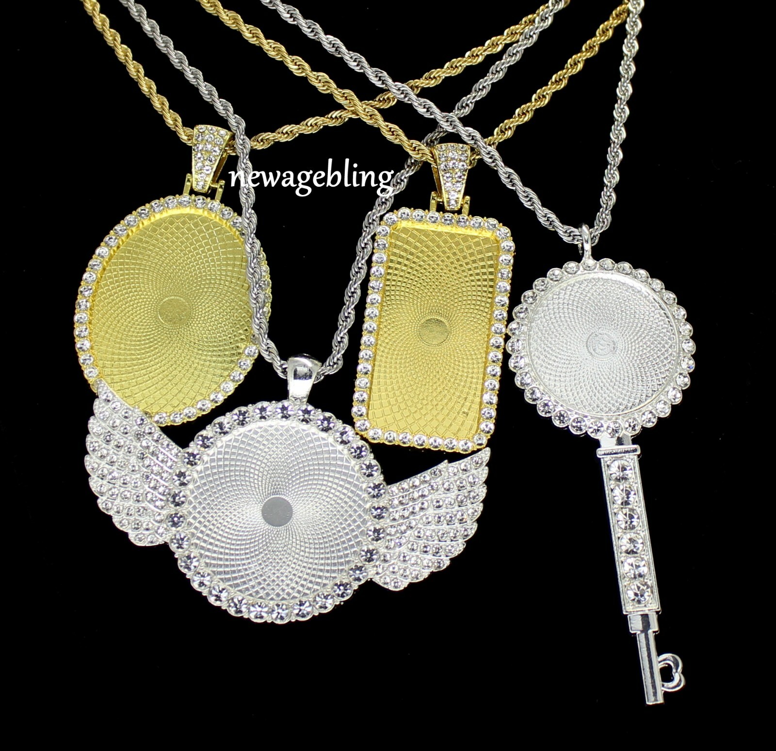 CZ Photo Pendant 14k Gold Plated Stainless Steel Rope Chain Picture Included