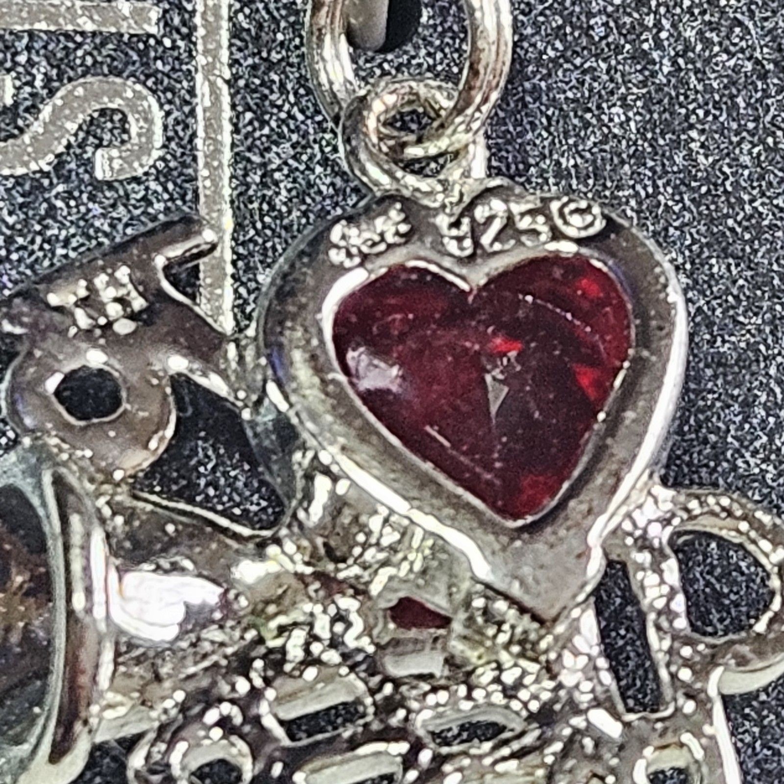 JCF Red Rhinestone Heart Cheer Charm Sterling Silver Nwt Cheerleading