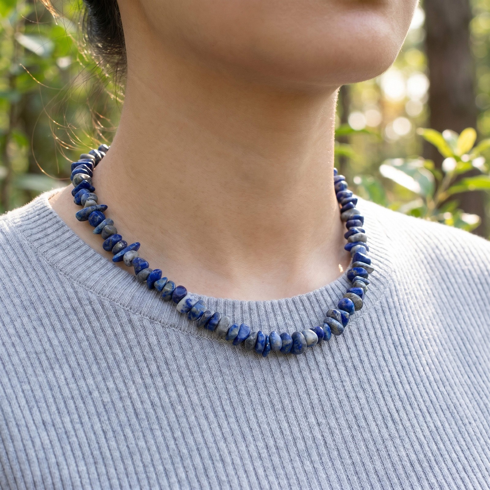 Lapis Lazuli Sliver Necklace with Lobster Clasp Gemstone Healing Stone 45cm