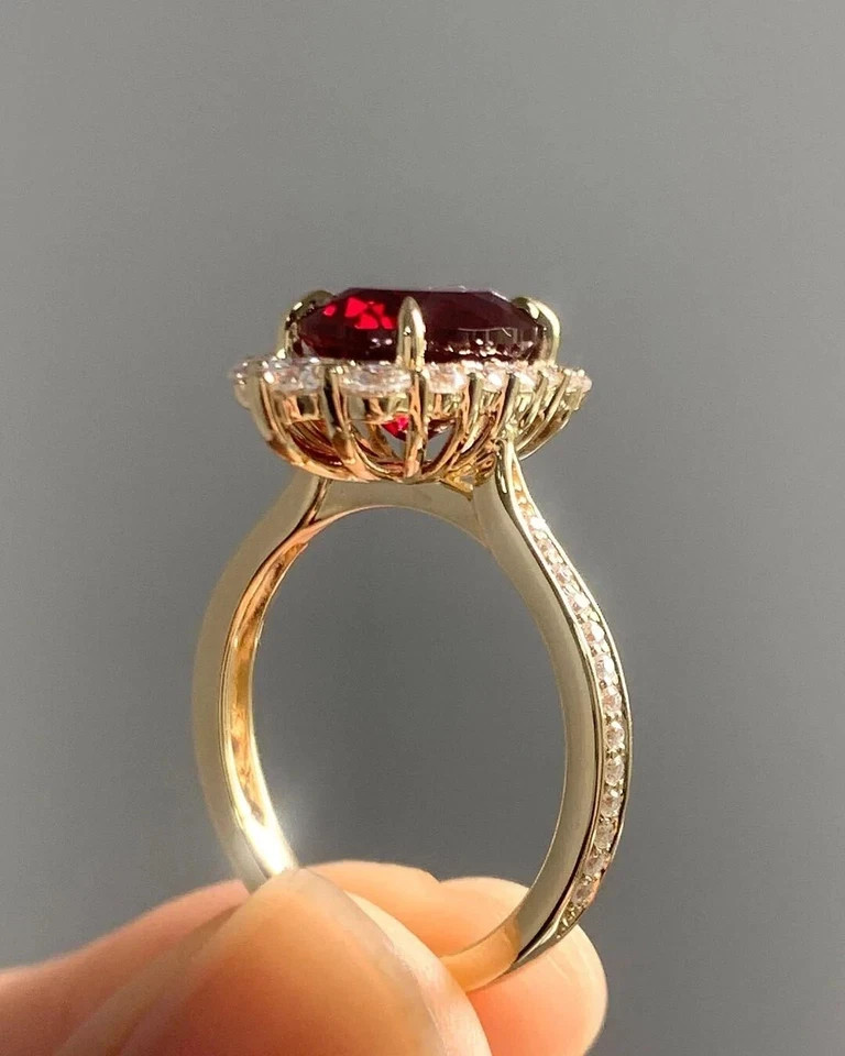 3.17 Ct Oval Cut Ruby &Diamond Wedding Engagement Ring 14K Solid Yellow Gold